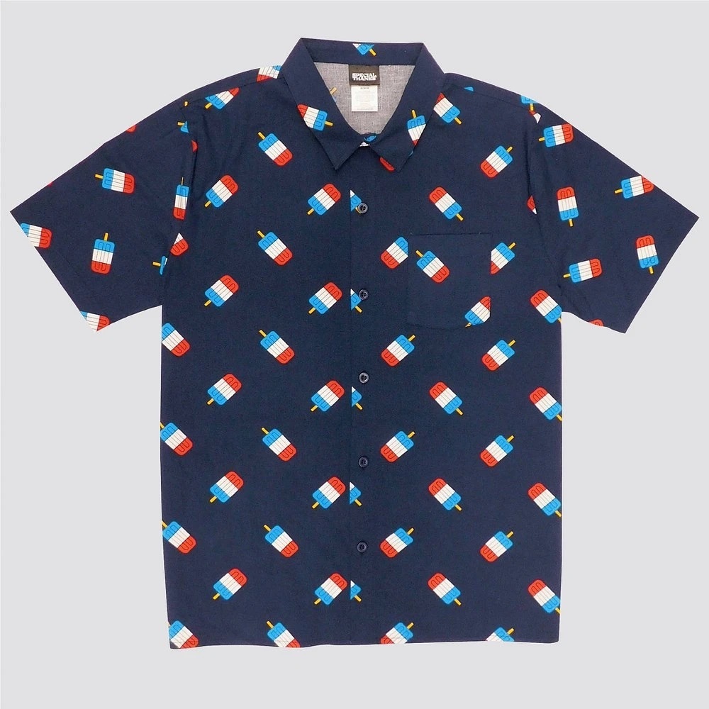 Special Thanks Button Down Short Sleeve Bomb Pop Navy Blue Shirt